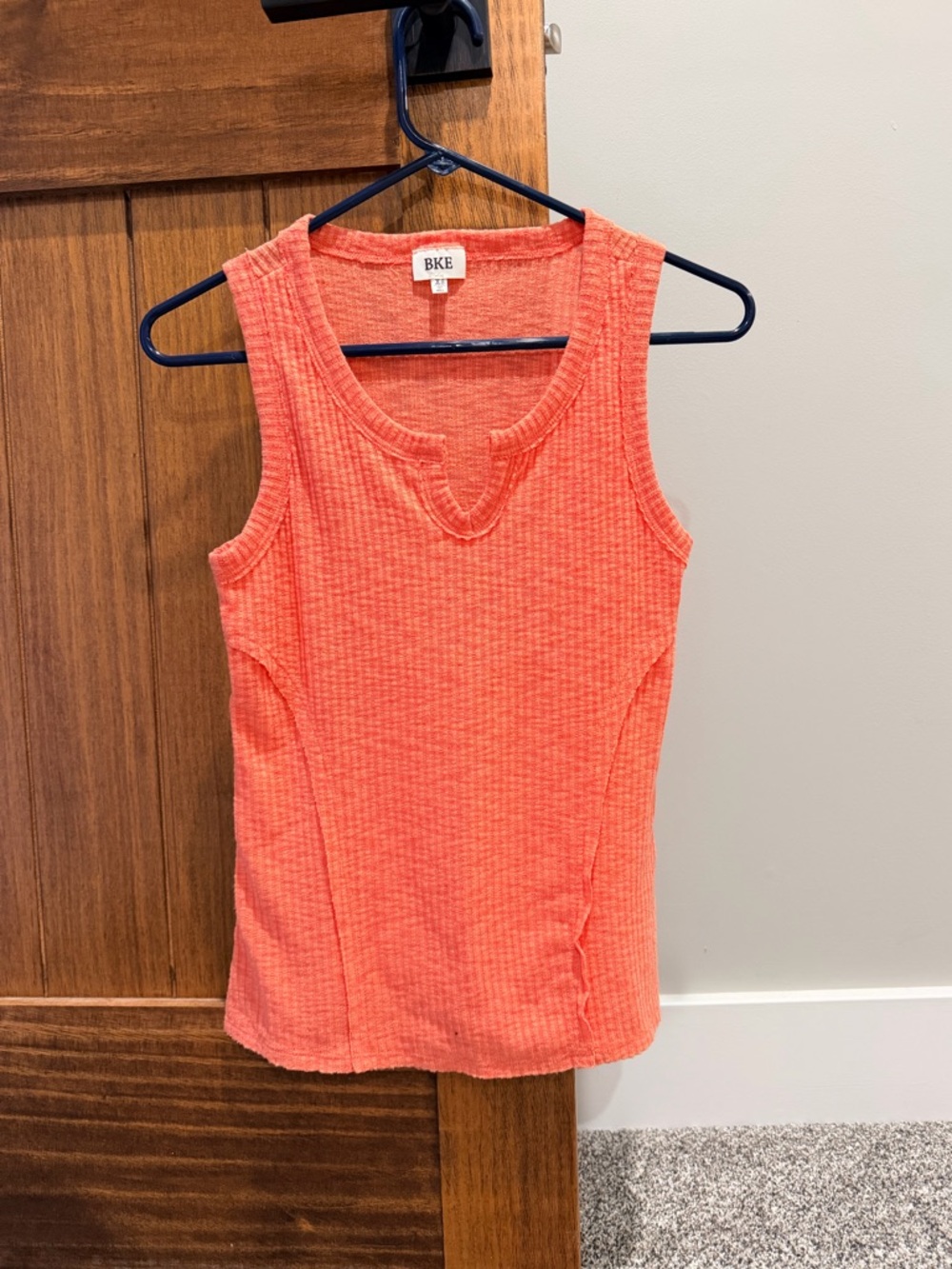 BKE Notched Ribbed knit Women's Coral Tank Top Size XS